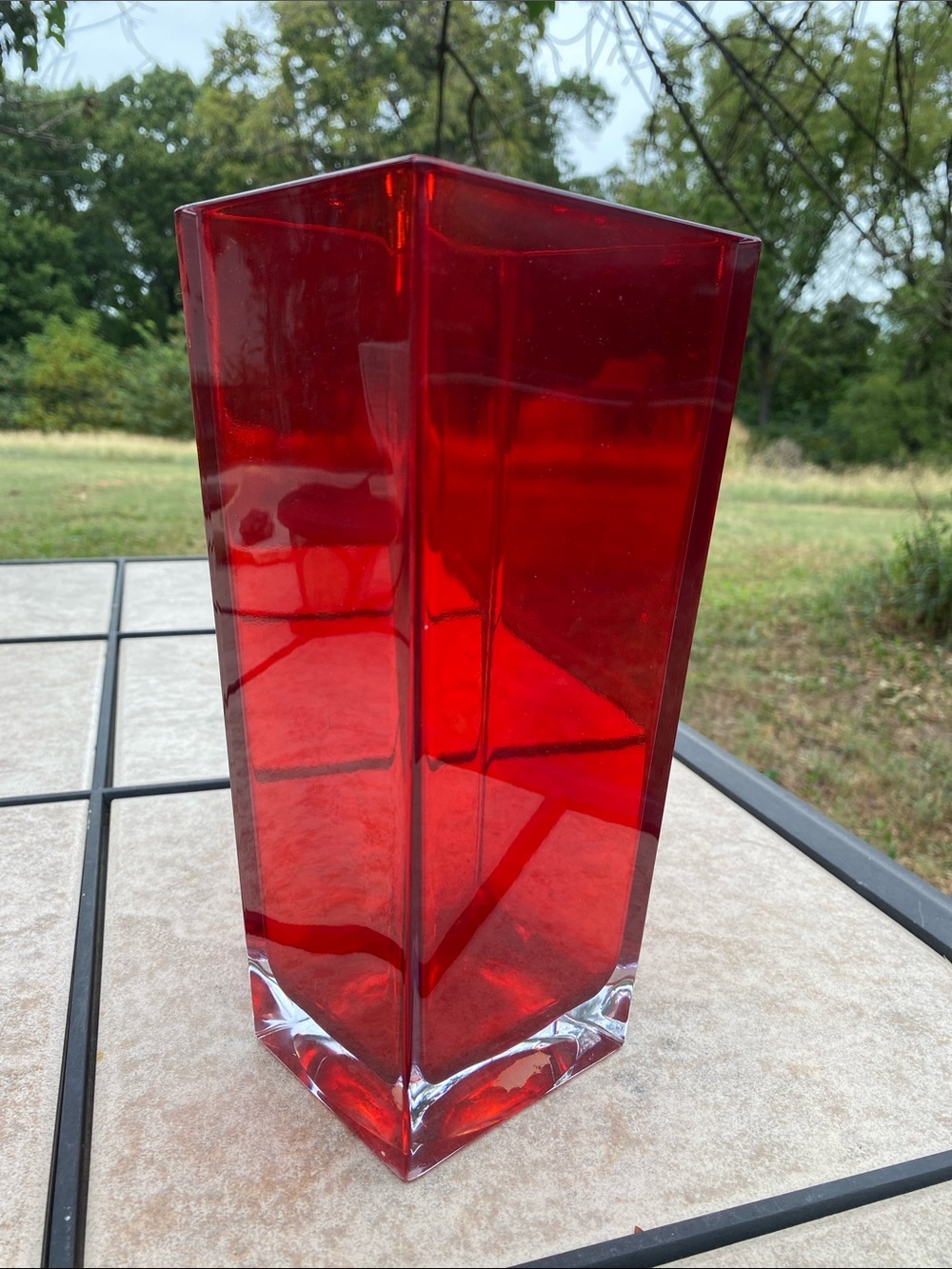 Vtg Teleflora Red Bohemian 24% Lead Crystal Square Tapered Vase 3.75x4.5x9.75 - Picture 7 of 13